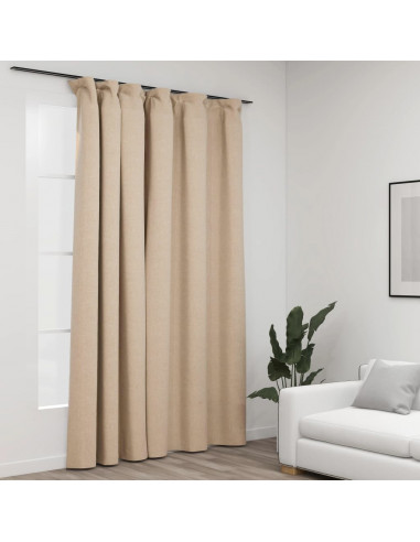 Tenda Oscurante Effetto Lino con Ganci Beige 290x245 cm