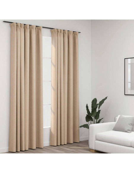 Tende Oscuranti con Ganci Effetto Lino 2 pz Beige 140x225 cm