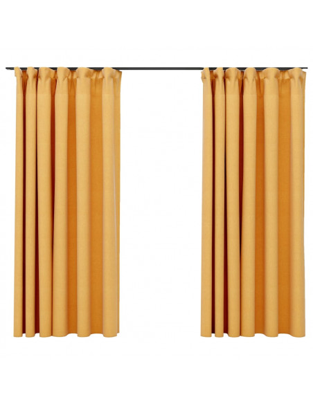 Tende Oscuranti con Ganci Effetto Lino 2 pz Gialle 140x175 cm