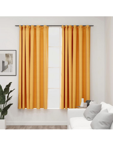 Tende Oscuranti con Ganci Effetto Lino 2 pz Gialle 140x175 cm