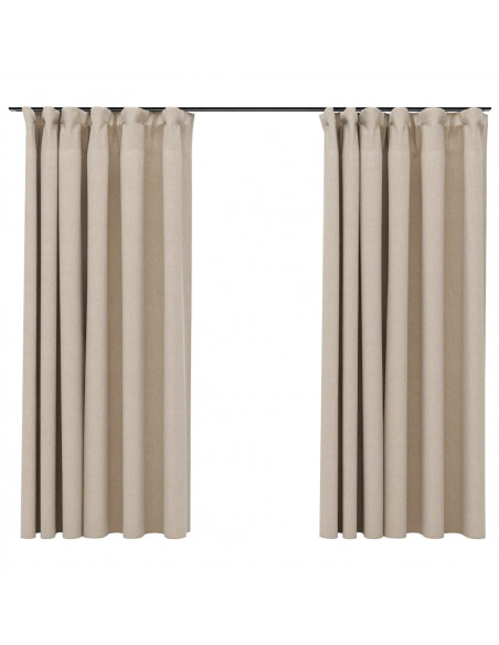Tende Oscuranti con Ganci Effetto Lino 2 pz Beige 140x175 cm