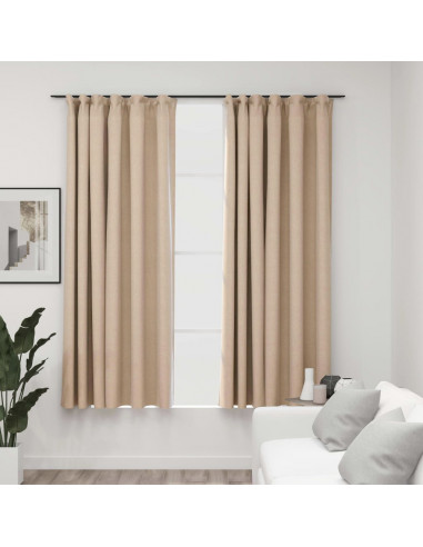Tende Oscuranti con Ganci Effetto Lino 2 pz Beige 140x175 cm