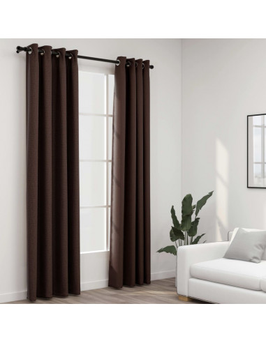 Tende Oscuranti Effetto Lino con Occhielli 2 pz Talpa 140x245cm