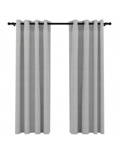 Tende Oscuranti Effetto Lino con Occhielli 2pz 140x175cm Grigio