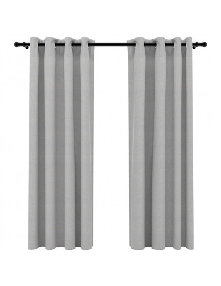 Tende Oscuranti Effetto Lino con Occhielli 2pz 140x175cm Grigio