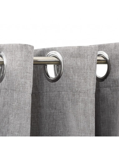 Tende Oscuranti Effetto Lino con Occhielli 2pz 140x175cm Grigio
