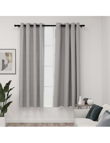 Tende Oscuranti Effetto Lino con Occhielli 2pz 140x175cm Grigio