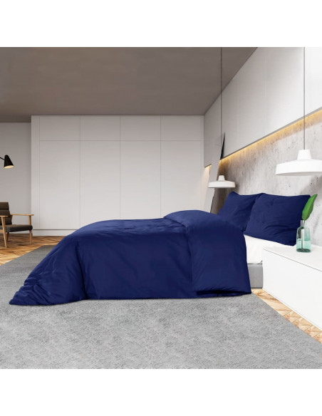 Set Copripiumino Blu Marino 260x240 cm in Microfibra Leggera