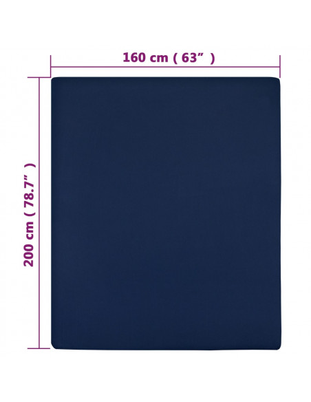 Lenzuola con Angoli Jersey 2pz Blu Marino 160x200 cm Cotone