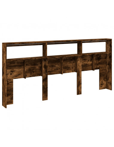 Testiera con Contenitore a LED Rovere Fumo 220x17x102 cm