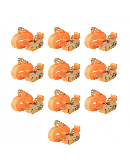 Cinghie d'Ancoraggio 10 pz a Cricchetto 0,4 T 6mx25mm Arancione