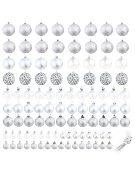 Set Palline di Natale 100 pz 3/4/6 cm Argento
