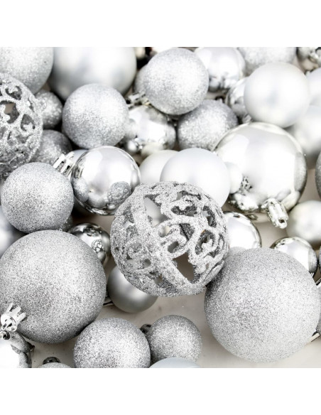 Set Palline di Natale 100 pz 3/4/6 cm Argento