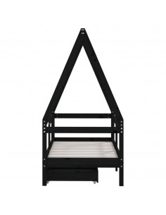 Giroletto Bambini con Cassetti Nero 70x140cm Massello di Pino