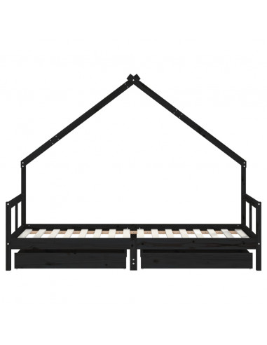 Giroletto Bambini con Cassetti Nero 80x200cm Massello di Pino