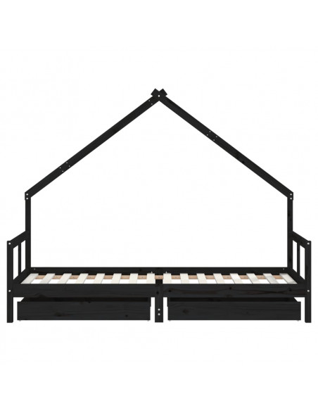 Giroletto Bambini con Cassetti Nero 80x200cm Massello di Pino