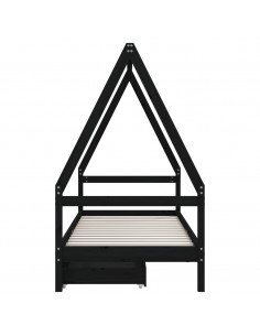 Giroletto Bambini con Cassetti Nero 80x200cm Massello di Pino