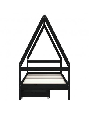 Giroletto Bambini con Cassetti Nero 80x200cm Massello di Pino