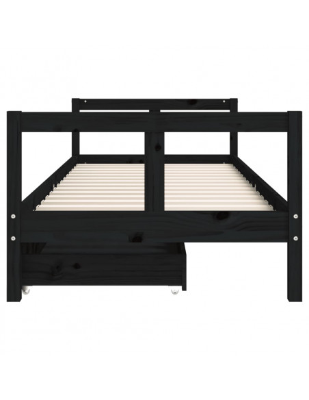 Giroletto Bambini con Cassetti Nero 80x200cm Massello di Pino