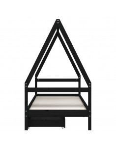 Giroletto Bambini con Cassetti Nero 90x200cm Massello di Pino