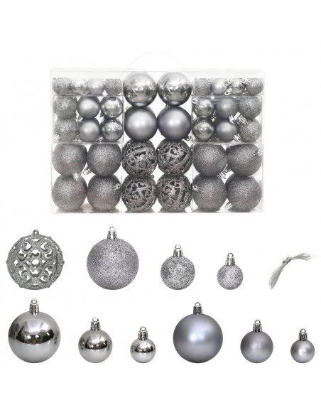 Palline di Natale 100 pz Grigie 3 / 4 / 6 cm