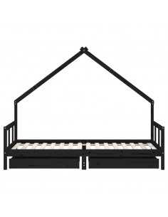Giroletto Bambini con Cassetti Nero 90x200cm Massello di Pino