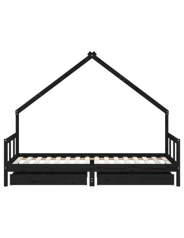 Giroletto Bambini con Cassetti Nero 90x200cm Massello di Pino