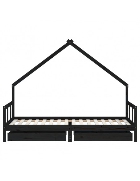 Giroletto Bambini con Cassetti Nero 90x200cm Massello di Pino