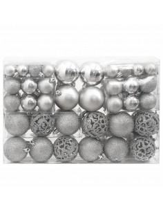 Set Palline di Natale 111 pz Argento in Polistirene 2