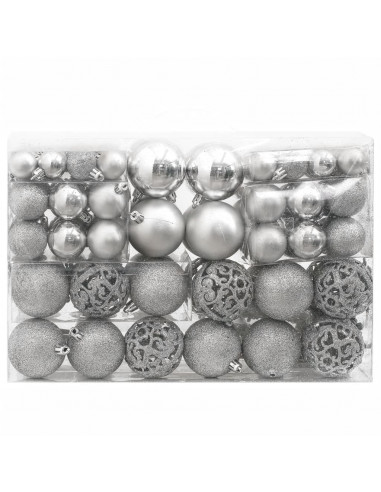 Set Palline di Natale 111 pz Argento in Polistirene