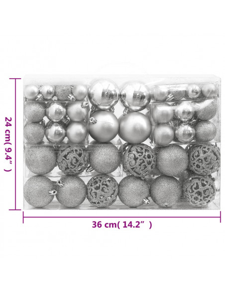Set Palline di Natale 111 pz Argento in Polistirene