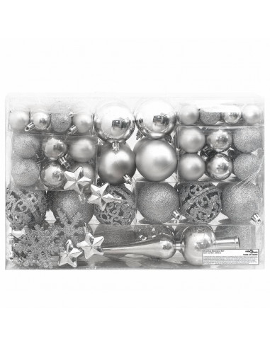 Set Palline di Natale 111 pz Argento in Polistirene