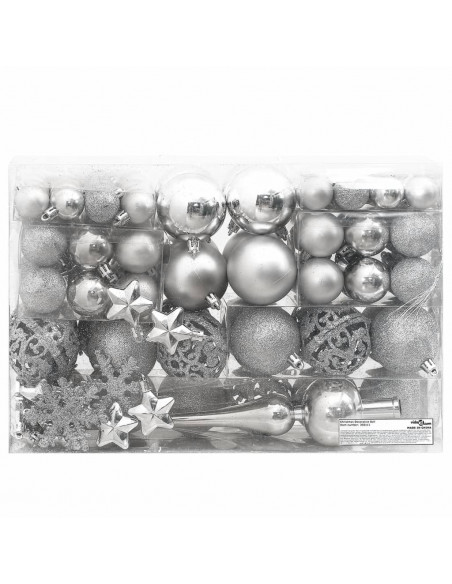 Set Palline di Natale 111 pz Argento in Polistirene