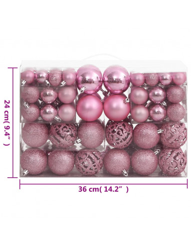 Set Palline di Natale 111 pz Rosa in Polistirene
