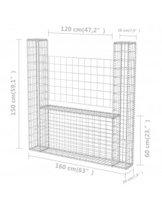 Gabbione in Rete ad U in Acciaio Zincato 160x20x150 cm