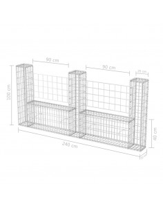 Gabbione in Rete ad U in Acciaio Zincato 240x20x100 cm