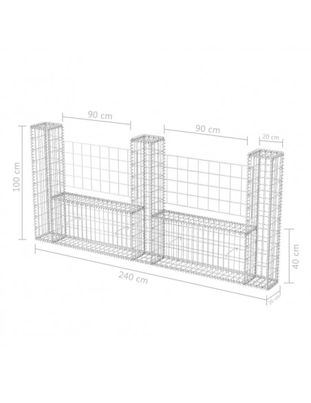 Gabbione in Rete ad U in Acciaio Zincato 240x20x100 cm