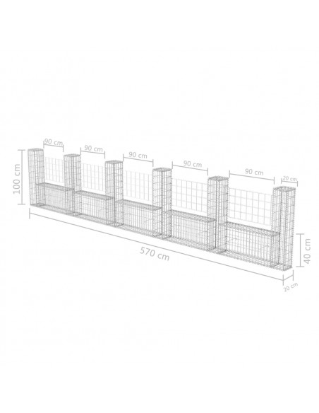 Gabbione in Rete ad U in Acciaio Zincato 570x20x100 cm