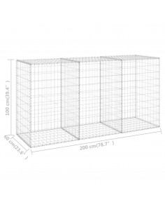 Gabbione con Copertura in Acciaio Zincato 200x60x100 cm