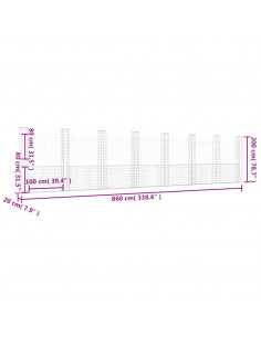 Gabbione a U con 8 Pali in Ferro 860x20x200 cm