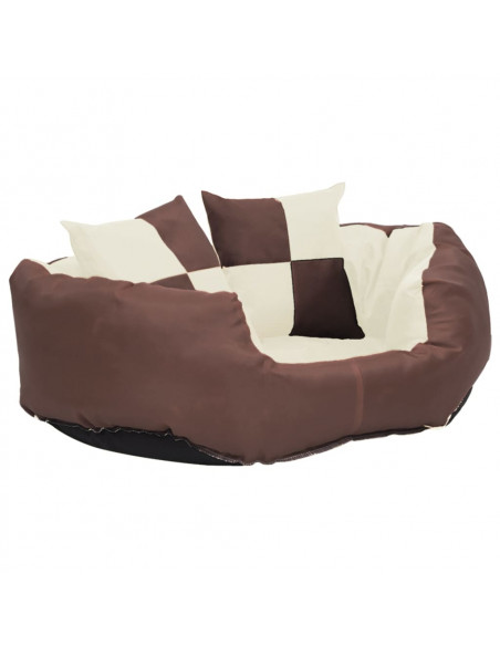 Cuscino per Cani Reversibile Lavabile Marrone Crema 65x50x20 cm