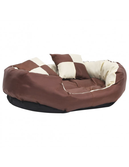 Cuscino per Cani Reversibile Lavabile Marrone Crema 85x70x20 cm