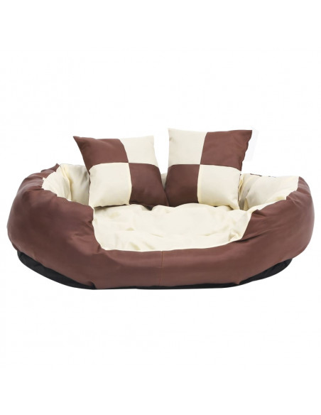 Cuscino per Cani Reversibile Lavabile Marrone Crema 85x70x20 cm