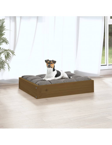 Cuccia per Cani Ambrata 51,5x44x9 cm in Legno Massello di Pino
