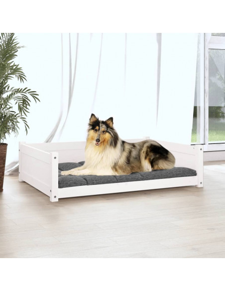 Cuccia per Cani Bianca 95,5x65,5x28cm in Legno Massello di Pino