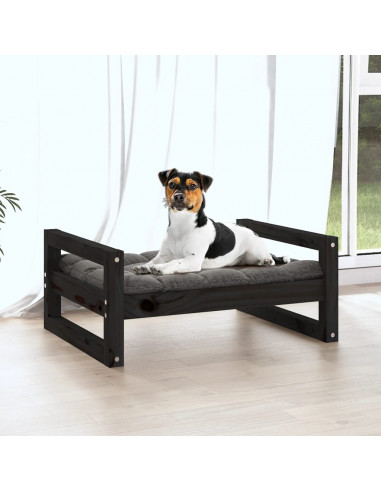 Cuccia per Cani Nera 55,5x45,5x28cm in Legno Massello di Pino