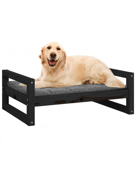 Cuccia per Cani Nera 75,5x55,5x28cm in Legno Massello di Pino