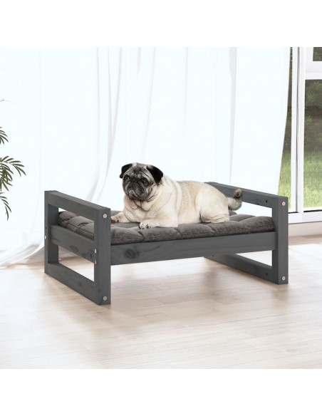 Cuccia per Cani Grigia 65,5x50,5x28cm in Legno Massello di Pino