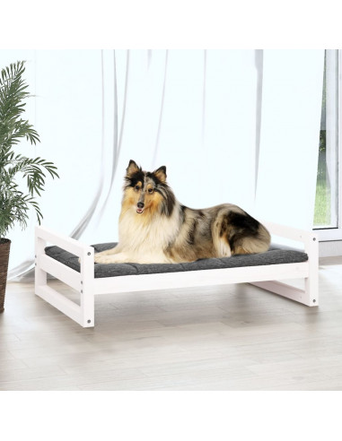 Cuccia per Cani Bianca 95,5x65,5x28cm in Legno Massello di Pino