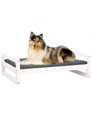 Cuccia per Cani Bianca 95,5x65,5x28cm in Legno Massello di Pino